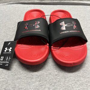 Under Armour Ignite GRH Logo UA Red/Black Men Slip On Casual Sandal Slides Sz 13
